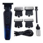 Masina profesionala de tuns, NEXTLY, cu acumulator, 1200mAh, 2 trepte de viteza, afisaj digital, putere 3W, 7000RPM, 4 marimi de tuns, incarcare tip-c, design ergonomic, finisaj lucios, negru-albastru