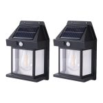 Set 2 x lampa solara de exterior cu bec NEXTLY, 3 moduri de functionare, senzori de miscare si lumina, stare de veghe, lumina calda, waterproof, negru