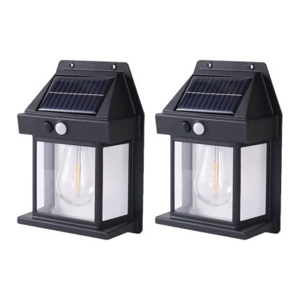Set 2 x lampa solara de exterior cu bec NEXTLY, 3 moduri de functionare, senzori de miscare si lumina, stare de veghe, lumina calda, waterproof, negru