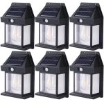 Set 6 x lampa solara de exterior cu bec NEXTLY, 3 moduri de functionare, senzori de miscare si lumina, stare de veghe, lumina calda, waterproof, negru