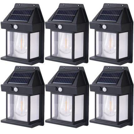 Set 6 x lampa solara de exterior cu bec NEXTLY, 3 moduri de functionare, senzori de miscare si lumina, stare de veghe, lumina calda, waterproof, negru