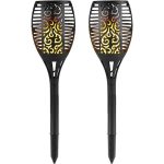 Set 2 x lampa solara de exterior tip torta cu efect de flacara NEXTLY, decorativa, senzor de lumina, waterproof, 58cm, negru