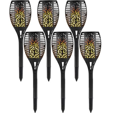 Set 6 x lampa solara de exterior tip torta cu efect de flacara NEXTLY, decorativa, senzor de lumina, waterproof, 58cm, negru