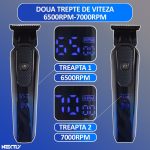 Masina profesionala de tuns, NEXTLY, cu acumulator, 1200mAh, 2 trepte de viteza, afisaj digital, putere 3W, 7000RPM, 4 marimi de tuns, incarcare tip-c, design ergonomic, finisaj lucios, negru-albastru - imagine 3