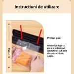 Set aparat de vidat si sigilat cu vacuum si 2 role pungi pentru vidat 500x20cm NEXTLY, pentru carne, legume, fructe, pastreaza prospetimea, negru - imagine 6