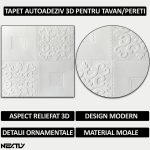 Set 75 x tapet autoadeziv 3D NEXTLY, pentru tavan/perete, waterproof, ajustabil, adeziv puternic, usor de montat, suprafata acoperire 9.18mp, 35x35 cm, alb, cod 73 - imagine 2