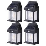 Set 4 x lampa solara de exterior cu bec NEXTLY, 3 moduri de functionare, senzori de miscare si lumina, stare de veghe, lumina calda, waterproof, negru