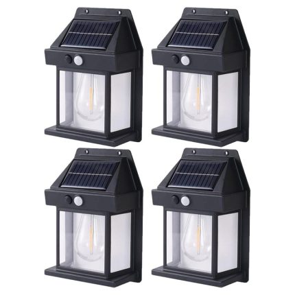 Set 4 x lampa solara de exterior cu bec NEXTLY, 3 moduri de functionare, senzori de miscare si lumina, stare de veghe, lumina calda, waterproof, negru