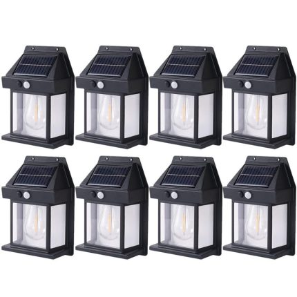 Set 8 x lampa solara de exterior cu bec NEXTLY, 3 moduri de functionare, senzori de miscare si lumina, stare de veghe, lumina calda, waterproof, negru
