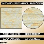 Set 50 x tapet autoadeziv 3D NEXTLY, pentru perete sau tavan, waterproof, ajustabil, adeziv puternic, usor de montat, suprafata acoperire 26.5 mp, 70x77 cm, design modern, galben-alb, cod 59 - imagine 2