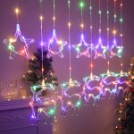 Instalatie de Craciun tip perdea NEXTLY, interconectabila, lumini LED RGB, 8 jocuri de lumini, 3 metri latime, pentru interior/usa/geam/perete, telecomanda pe fir, conectare la priza, stele si reni, m - imagine 8
