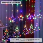 Instalatie de Craciun tip perdea NEXTLY, interconectabila, lumini LED RGB, 8 jocuri de lumini, 3 metri latime, pentru interior/usa/geam/perete, telecomanda pe fir, conectare la priza, stele si brazi, - imagine 4