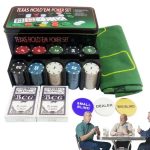 Set poker texas 200 jetoane, NEXTLY, 2 pachete de carti, accesorii incluse, cutie metalica, portabil - imagine 6
