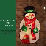 Decoratiune de Craciun cu luminite LED RGB NEXTLY, orificiu pentru agatare, aplicabil pe geam/orice spatiu, design dublu fata-verso, forma de Om de zapada, 44x22cm, alb - imagine 2