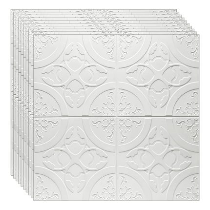 Set 20 x tapet autoadeziv 3D NEXTLY, pentru perete sau tavan, waterproof, ajustabil, adeziv puternic, usor de montat, suprafata acoperire 9.8 mp, 70x70 cm, design modern, alb, cod 13