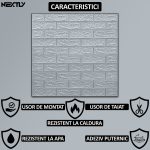 Set 10 x tapet autoadeziv 3D NEXTLY, pentru tavan/perete, design caramida, waterproof, ajustabil, adeziv puternic, usor de montat, suprafata acoperire 5.3MP, 70x77 cm, silver, cod 2 - imagine 3