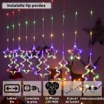 Instalatie de Craciun tip perdea NEXTLY, interconectabila, lumini LED RGB, 8 jocuri de lumini, 3 metri latime, pentru interior/usa/geam/perete, telecomanda pe fir, conectare la priza, stele si brazi, - imagine 2