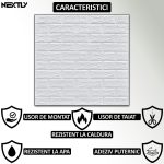 Set 10 x tapet autoadeziv 3D NEXTLY, pentru tavan/perete, design caramida, waterproof, ajustabil, adeziv puternic, usor de montat, suprafata acoperire 5.3MP, 70x77 cm, alb, cod 1 - imagine 3