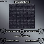 Set 100 x tapet autoadeziv 3D NEXTLY, pentru tavan/perete, design caramida, waterproof, ajustabil, adeziv puternic, usor de montat, suprafata acoperire 53MP, 70x77 cm, negru, cod 5 - imagine 3