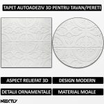 Set 10 x tapet autoadeziv 3D NEXTLY, pentru perete sau tavan, waterproof, ajustabil, adeziv puternic, usor de montat, suprafata acoperire 4.9 mp, 70x70 cm, design modern, alb, cod 13 - imagine 2