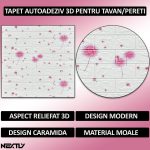 Set 20 x tapet autoadeziv 3D NEXTLY, pentru perete sau tavan, waterproof, ajustabil, adeziv puternic, usor de montat, suprafata acoperire 10.6 mp, 70x77 cm, design modern, alb-roz, cod 58 - imagine 2
