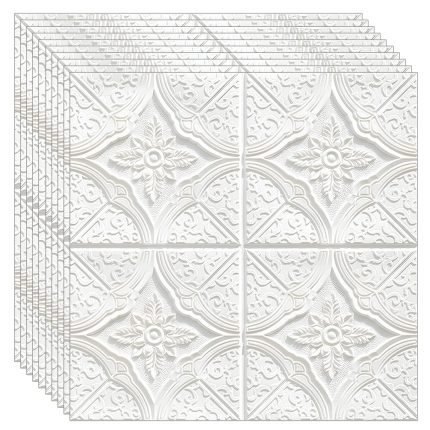 Set 100 x tapet autoadeziv 3D NEXTLY, pentru perete sau tavan, waterproof, ajustabil, adeziv puternic, usor de montat, suprafata acoperire 49 mp, 70x70 cm, design modern, alb, cod 11
