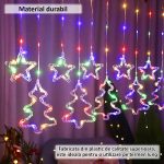 Instalatie de Craciun tip perdea NEXTLY, interconectabila, lumini LED RGB, 8 jocuri de lumini, 3 metri latime, pentru interior/usa/geam/perete, telecomanda pe fir, conectare la priza, stele si brazi, - imagine 6