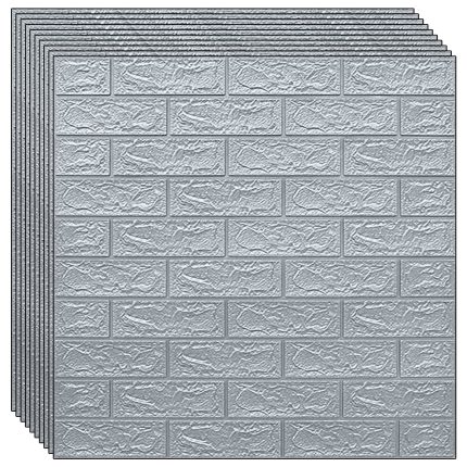 Set 50 x tapet autoadeziv 3D NEXTLY, pentru tavan/perete, design caramida, waterproof, ajustabil, adeziv puternic, usor de montat, suprafata acoperire 26.5MP, 70x77 cm, silver, cod 2