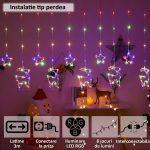 Instalatie de Craciun tip perdea NEXTLY, interconectabila, lumini LED RGB, 8 jocuri de lumini, 3 metri latime, pentru interior/usa/geam/perete, telecomanda pe fir, conectare la priza, stele si reni, m - imagine 2