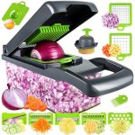 Razatoare multifunctionala pentru legume si fructe NEXTLY, lame interschimbabile pentru feliere, tocare, razuire, macinare, separator de oua, lame din otel inoxidabil, gri