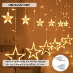 Instalatie de Craciun tip perdea NEXTLY, interconectabila, lumini LED Alb Cald, 8 jocuri de lumini, 3 metri latime, pentru interior/usa/geam/perete, telecomanda pe fir, conectare la priza, stelute mar - imagine 5