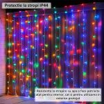Instalatie de Craciun tip perdea NEXTLY, interconectabila, lumini LED RGB, 8 jocuri de lumini, pentru interior/usa/geam/perete, telecomanda pe fir, conectare la priza, 3x2m, 151-14, multicolora - imagine 6