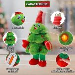 Jucarie interactiva de plus NEXTLY, brad cu chitara dansator, imita sunete/repeta ceea ce spui, vorbeste, canta melodii de Craciun, luminite LED, 42x25cm, functionare pe baterii, verde - imagine 6