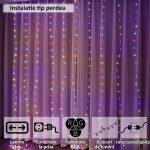 Instalatie de Craciun tip perdea NEXTLY, interconectabila, lumini LED RGB, 8 jocuri de lumini, pentru interior/usa/geam/perete, telecomanda pe fir, conectare la priza, 3x2m, 151-14, multicolora - imagine 2