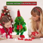Jucarie interactiva de plus NEXTLY, brad cu chitara dansator, imita sunete/repeta ceea ce spui, vorbeste, canta melodii de Craciun, luminite LED, 42x25cm, functionare pe baterii, verde - imagine 2