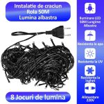 Instalatie de craciun, lumina albastra, NEXTLY, rola 50m lungime, 8 jocuri de lumini, rezistenta la apa si inghet, interior exterior, pentru brad, casa, pomi, alimentare 220v - imagine 4