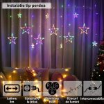 Instalatie de Craciun tip perdea NEXTLY, interconectabila, lumini LED RGB, 8 jocuri de lumini, 3 metri latime, pentru interior/usa/geam/perete, telecomanda pe fir, conectare la priza, stele mici si ma - imagine 2