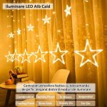 Instalatie de Craciun tip perdea NEXTLY, interconectabila, lumini LED Alb Cald, 8 jocuri de lumini, 3 metri latime, pentru interior/usa/geam/perete, telecomanda pe fir, conectare la priza, stelute mar - imagine 3