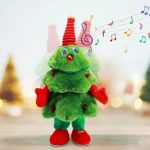 Jucarie interactiva de plus NEXTLY, brad dansator, imita sunete/repeta ceea ce spui, vorbeste, canta melodii de Craciun, luminite LED, 42x25cm, functionare pe baterii, multicolor - imagine 10