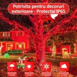 Instalatie de craciun, lumina rosie, NEXTLY, rola 50m lungime, 8 jocuri de lumini, rezistenta la apa si inghet, interior exterior, pentru brad, casa, pomi, alimentare 220v - imagine 2