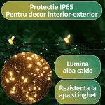Instalatie de craciun, lumina alba calda, NEXTLY, rola 50m lungime, 8 jocuri de lumini, rezistenta la apa si inghet, interior exterior, pentru brad, casa, pomi, alimentare 220v - imagine 2