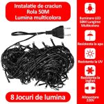 Instalatie de craciun, lumina rosie, NEXTLY, rola 50m lungime, 8 jocuri de lumini, rezistenta la apa si inghet, interior exterior, pentru brad, casa, pomi, alimentare 220v - imagine 5