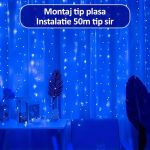Instalatie de craciun, lumina albastra, NEXTLY, rola 50m lungime, 8 jocuri de lumini, rezistenta la apa si inghet, interior exterior, pentru brad, casa, pomi, alimentare 220v - imagine 5