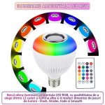 Bec LED cu difuzor incorporat NEXTLY, boxa cu bluetooth, iluminare 12 culori RGB si alb, control din telecomanda, 12W, stecher cu fasung E27 inclus, alb - imagine 6