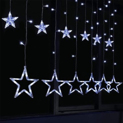 Instalatie de Craciun tip perdea NEXTLY, interconectabila, lumini LED RGB, 8 jocuri de lumini, 3 metri latime, pentru interior/exterior/usa/geam/perete, telecomanda pe fir, conectare la priza, stele m