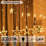 Instalatie de Craciun tip perdea NEXTLY, interconectabila, lumini LED Alb Cald, 8 jocuri de lumini, 3 metri latime, pentru interior/usa/geam/perete, telecomanda pe fir, conectare la priza, stelute mar - imagine 2