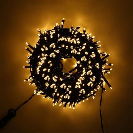 Instalatie de craciun, lumina alba calda, NEXTLY, rola 50m lungime, 8 jocuri de lumini, rezistenta la apa si inghet, interior exterior, pentru brad, casa, pomi, alimentare 220v
