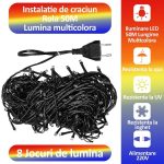 Instalatie de craciun multicolora, NEXTLY, rola 100m lungime, 8 jocuri de lumini, rezistenta la apa si inghet, interior exterior, pentru brad, casa, pomi, alimentare 220v - imagine 5