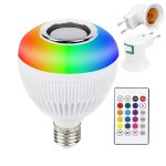 Bec LED cu difuzor incorporat NEXTLY, boxa cu bluetooth, iluminare 12 culori RGB si alb, control din telecomanda, 12W, stecher cu fasung E27 inclus, alb