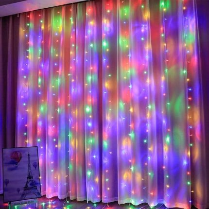Instalatie de Craciun tip perdea NEXTLY, interconectabila, lumini LED RGB, 8 jocuri de lumini, pentru interior/usa/geam/perete, telecomanda pe fir, conectare la priza, 4x3m, 151-13, multicolora